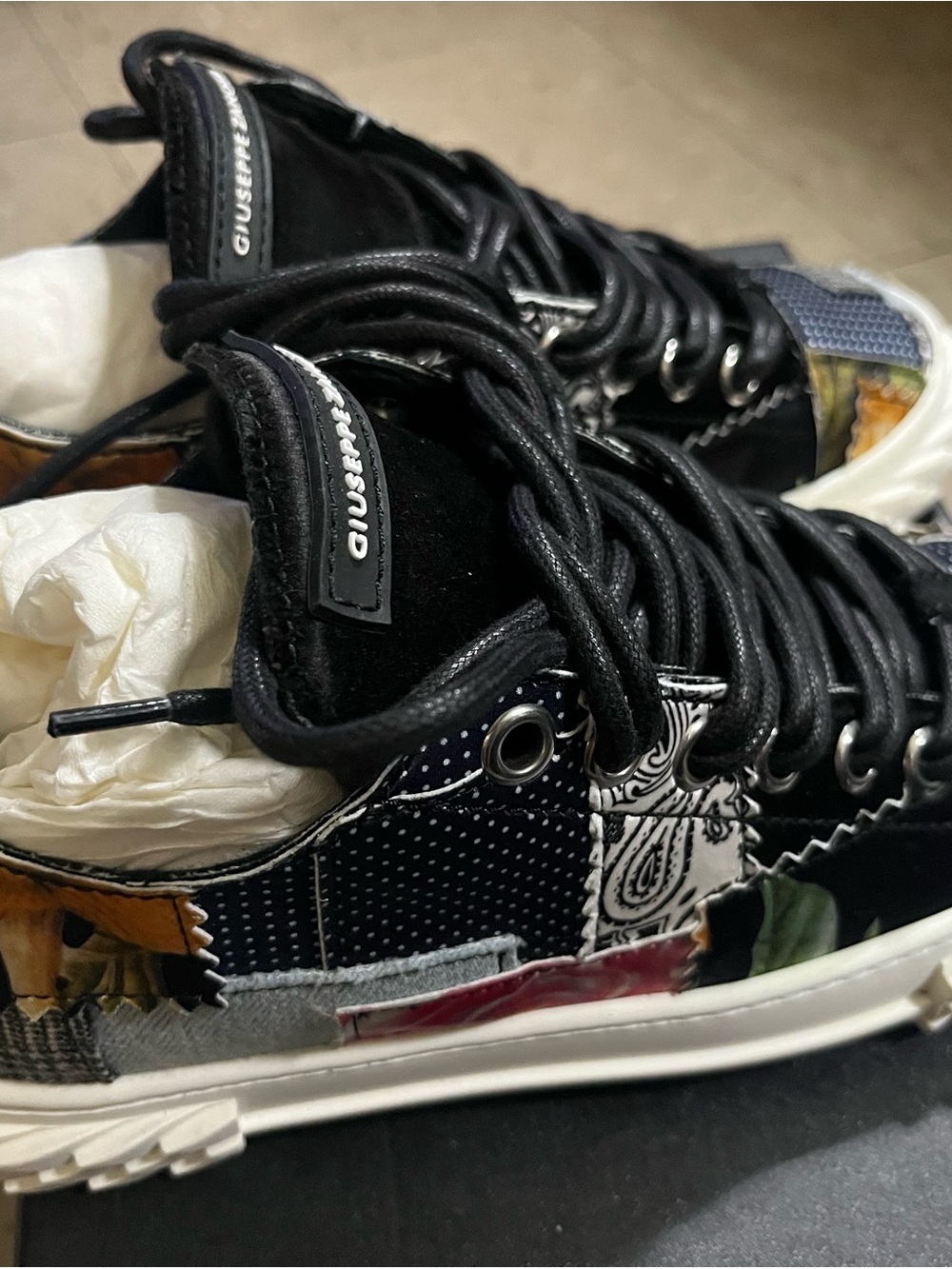 Giuseppe Zanotti Women Navy Blue Multicolor Patchwork High-Top Sneakers
